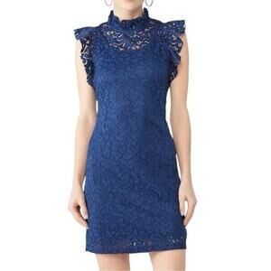 Alexia Admor Women’s Size S Navy Blue Lace Flutter Sleeve Mock Neck Sheath Dress
